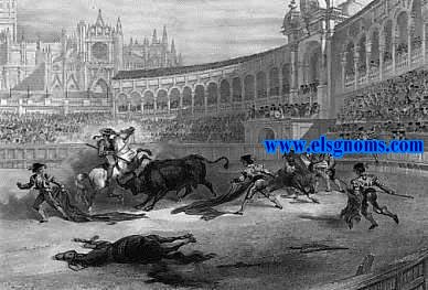 Album Pittoresque de l'Espagne (Combat de toureaux). Vues, monuments, types. Dessins et gravs sur acier par les plus habiles artistes. 