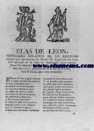 Blas de len. verdadera relacin de un riguroso castigo que ejecutaron los Moros de Argel con un Cautivo natural de la villa de Ontiveros: dase cuenta como fu clavado en diez escarpias,donde estuvo tres dias vivo,predicando la fe de Jesucristo.