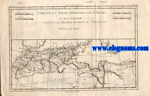 Carte de la partie Septentionale d'Afrique ou de la Barbarie contenant les Royaumes de Tripoli,de Tunis,Alger,de Fez,et de Maroc.