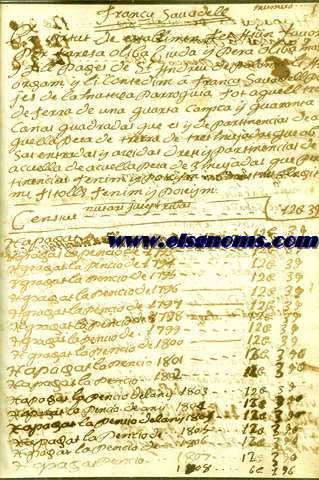 Census que deuen pagar varios particulas  Pera Oliva Pajs de Sant Andreu de Paloma.Comensan a corre est original al primer de jane de 1801 (fins a 1840).