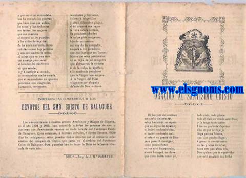 Oracin al Santsimo Cristo. Oracin  S.Antonio de Padua. Splica a la Virgen del Pilar. Indulgencias concedidas a los Devotos del Smo.Cristo de Balaguer.