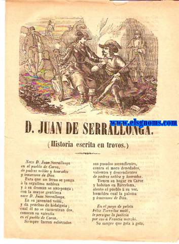 D.Juan de Serrallonga (Historia escrita en trovos)