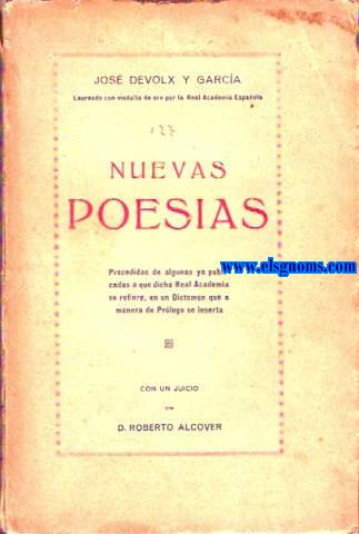 Nuevas  Poesas.Con un juicio de D.Roberto Alcover.