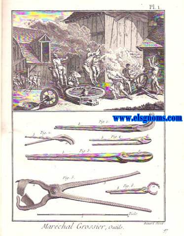 Encyclopdie methodique.De esta obra ofrecemos la coleccin completa de 6 lminas grabadas al cobre correspondientes al oficio de MARCHAL GROSSIER.