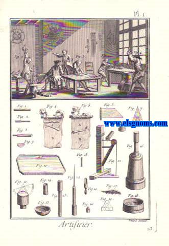 Encyclopdie methodique.De esta obra ofrecemos la coleccin completa de 6 lminas grabadas al cobre correspondientes a ARTIFICER.