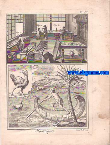 Encyclopdie Methodique.De esta obra ofrecemos la coleccin completa de 5 lminas (1 doble) grabadas al cobre correspondientes a  Mosaque.
