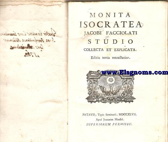 Monita Isocratea. Studio collecta et explicata.