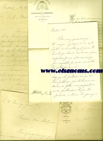 Conjunto de correspondencia entre Domingo Garca Peres y otros eminentes intelectuales espaoles: Marqus de Valmar, Cesreo Fernndez Duro, Angel Lasso de la Vega, Matas Ramn Martnez y Martnez, Menndez y Pelayo, Rodrguez Marn, Duque de Montpensier, Vicente Barrantes, Jos de Ramos Lpez, Colegio de Sacro Monte,etc.