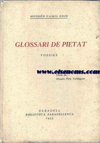 Glossari de pietat. Poesies. Prtic de Mossn Pere Verdaguer.