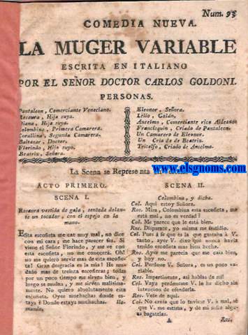 Comedia nueva. La muger variable. Escrita en italiano por el seor doctor...