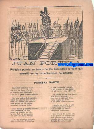 Juan Portela. Relacin puesta en trovos de los asesinatos y robos que cometi en las inmediaciones de Crdoba.