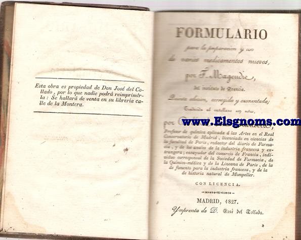 Formulario para la preparacin y uso de varios Medicamentos Nuevos. Traduccin de J.L.Casaseca.