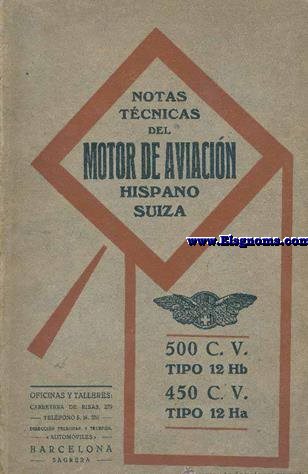Notas tcnicas del motor de aviacin Hispano Suiza 500 C.V.Tipo 12 Hb.450 C.V.Tipo 12 Ha.