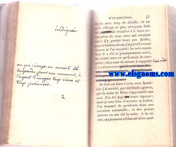 Mmoires d'un espagnol ou Histoire de Alphonse de Peraldo crite par lui mme,et publi par ***. Ofrecemos la 1 edicin,encuadernada con hojas blancas, en las que el propio autor anotaba las modificaciones para una 2 edicin que finalmente apareci en Paris en 1825.