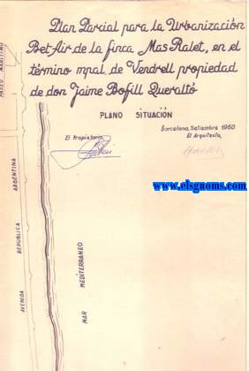 Plan parcial de urbanizacin de la finca propiedad de D.Jaime Queralt,situada en el trmino municipal de Vendrell (Tarragona). Arquitecto Francisco Sanvicens (Urbanizacin Bet Air de la finca Mas Ralet).