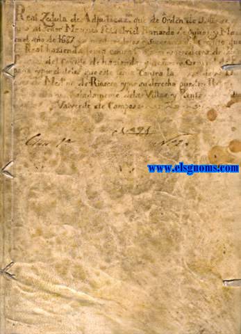 Real Zedula de adjudicazion que de Orden de Su Magestad se hizo al Seor Marques D.Gabriel Bernardo de Quiros y Mazo,en el ao de 1687 y  a sus herederos y sucesores del Credito que la Real Hazienda tenia contra los hijos y herederos de Juan Pasqual del Consejo de Hazienda y Tesorero General de Espaa y por los que este tenia contra la Casa de los Duques de Medina de Rioseco y por su derecho puedan recibir de ella y avaladamente de las Villas y Puentes de Villabragima y Valverde de Campos.