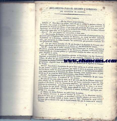 Reglamento para el rgimen y gobierno del Estamento de Prceres (del Reino).