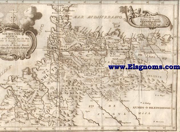 Mauritania Gotica.Mapa de los estados que los Reyes Godos de Espaa tuvieron en Africa.Que recopil de Marmol Abreville y otrod autores...Acadmico de la Real Acad. de Buenas Letras.