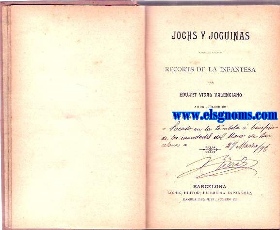 Jochs y joguinas. Recorts de la infantesa. Ab un prlech de D.Francisco Miquel y Badia.