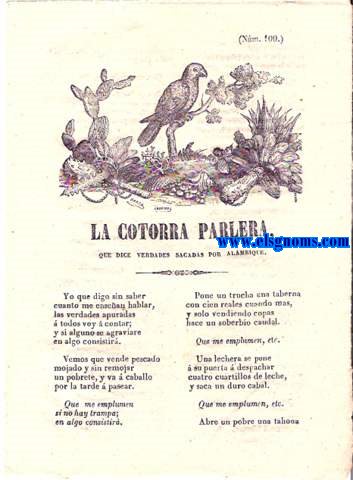 La Cotorra Parlera,que dice verdades sacadas por alambique. Las verdades de Don Lucas.