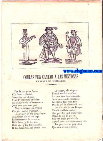 Coblas per cantar a las minyonas en temps de Camilleras.A la Divina Pastora de las Almas.Suplicacin.