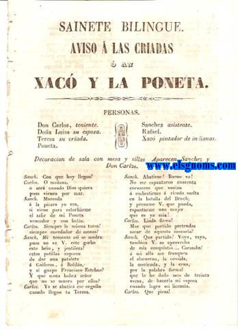 Sainete Bilingue.Aviso  las criadas  an Xac y La Poneta.
