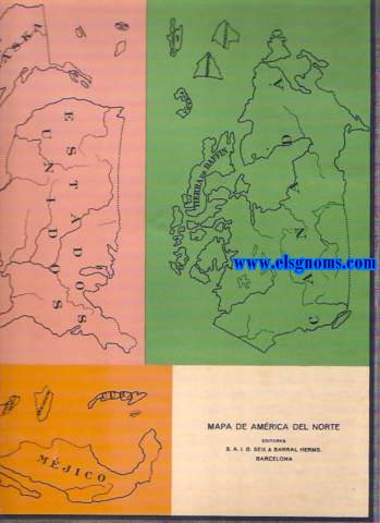 Ejercicios de Geografa. Estudiar jugando (Patentado) Mapa de Amrica del Norte. Nuestro juego instruye al nio en las divisiones de la Tierra, a la par que desarrolla la destreza de las manos, la memoria e inicia en la armona de los colores. Las educaciones de la vista y de las manos tienen una importancia suma. El trabajo de recortar y pegar con una finalidad e inters manifiestos, cumple muy bien aquel cometido. Quin consiga concentrar la atencin del nio, habr obtenido un triunfo educativo. Es fcil comprender que las nociones de cualquier materia que el nio adquiere en el trabajo atento son ms claras y duraderas que las que puedan prodigar la simple explicacin o la lectura. La belleza del trabajo acabado proporciona al nio algo de la satisfaccin que experimenta el artista. Instrucciones.-El mapa va diseado sobre cartulina.En una hoja de papel de diversos colores,constan los nombres de las diferentes regiones geogrficas. Recrtense los trozos cuidadosamente y pguense en el lugar correspondiente sobre la cartulina,para lo cual bastar humedecer el reverso del papel,que se manda ya engomado.El efecto que produce el trabajo ya terminado es el de un hermoso esmalte.