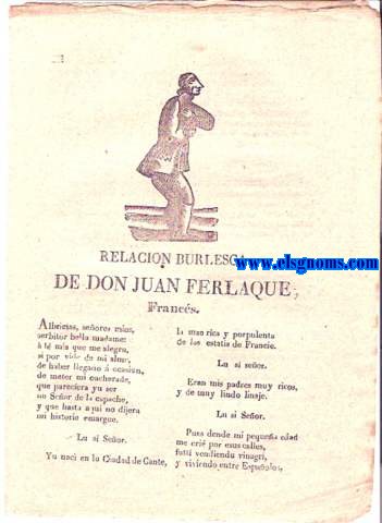Relacin Burlesca de Don Juan Ferlaque Francs.