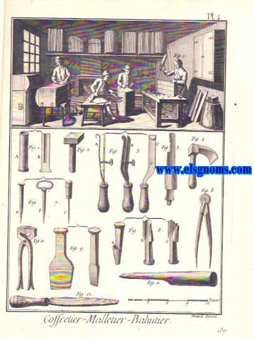 Encyclopdie Methodique.De esta obra ofrecemos la coleccin completa de 3 lminas grabadas al cobre correspondientes al oficio de Couffretier - Malletier - Bahutier.