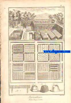 Recueil de planches,sur les sciences,les arts liberaux et les arts mchaniques,avec leur explication. Jardin Potager. Contenat six planches.