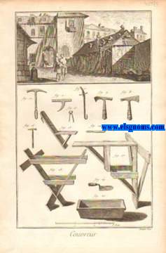 Recueil de planches, sur les sciences, les arts liberaux et les arts mchaniques, avec leur explication. Couvreur & Carreleur. Contenant trois planches.