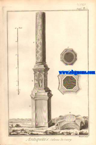 Recueil de planches,sur les sciences, les arts liberaux et les arts mchaniques, avec leur explication. Antiquits Diverses. Colonne de Cussi. Contenant deux planches.
