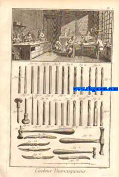 Recueil de planches, sur  les sciences, les arts libraux, et les arts mchaniques, avec leur explication. Ciseleur et damasquineur. Contenant deu planches.