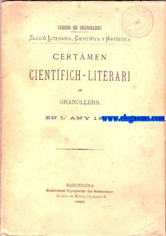 Certmen Cientfich - Literari de Granollers en l'Any 1882.