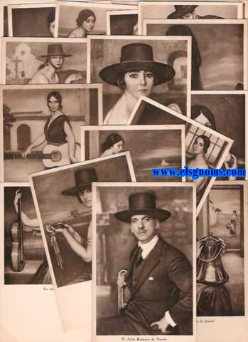 Julio Romero de Torres. 18 tarjetas postales reproduciendo cuadros del pintor Julio Romero de Torres. impresas en color sepia. 