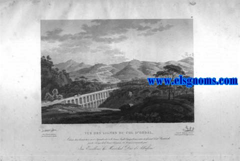 Mmoires du Marchal Suchet, Duc d'Albufera, sur ses Campagnes en Espagne depuis 1808 jusqu'en 1814. Vue des lignes du Col D'Ordal. Enleves dans la nuit du 12 au 13 Septembre 1813,  L'Arme Anglo - Espagnole aux ordres du Gnral Lord Bentinck, par les Troupes de L'Arme Francaise d'Aragon command par son Excellence le Marechal Duc d'Albufra. Trois Redutes dfendues par  les Granadiers Anglais. Camp des Espgnols formant l'extrme gauche de la ligne ennemie.