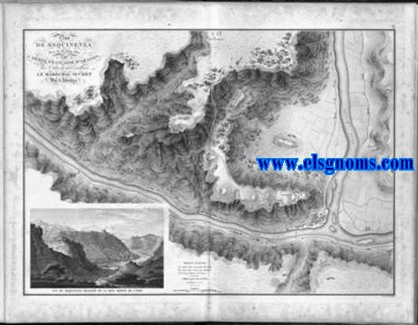 Mmoires du Marchal Suchet, Duc d'Albufera, sur ses Campagnes en Espagne depuis 1808 jusqu'en 1814. Plan de Mequinenza pris le 8 Juin 1810 par l' Arme Franaise d' Aragon aux ordres de S.E. le Marechal Suchet Duc d'Albufra. Vue de Mequinenza. Grav par Richard Wahl.