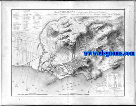 Mmoires du Marchal Suchet, Duc d'Albufera, sur ses Campagnes en Espagne depuis 1808 jusqu'en 1814. Plan de Tarragone Assige et prise d' Assaut, le 28 Juin, 1811, par l' Arme Franaise d' Aragon aux Ordres de S.E. le Marchal Suchet, Duc d' Albufera. Grav par E. Collin.