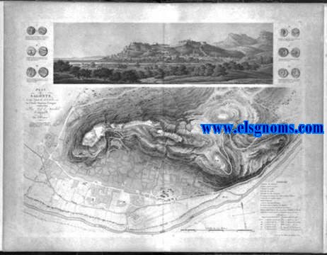 Mmoires du Marchal Suchet, Duc d'Albufera, sur ses Campagnes en Espagne depuis 1808 jusqu'en 1814. Plan de Sagonte, Assieg et pris le 26 Octobre 1811 par l' Arme Franaise d' Aragon Commande Par S.E. le Marchal Suchet, Duc d' Albufera. Grav par E. Collin.