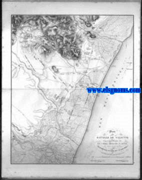 Mmoires du Marchal Suchet, Duc d'Albufera, sur ses Campagnes en Espagne depuis 1808 jusqu'en 1814. Plan de la bataille de Sagonte Gagne le 25 Octobre 1811, par l' Arme Franaise d' Aragon Aux ordres de Son Excellence le Marchal Suchet, Duc d' Albufera. Grav par Blondeau.
