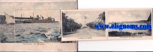 Recuerdo de Huelva. Tarjeta postal sobre cartn con un desplegable con 12 vistas en blanco y negro de Huelva y provincia.