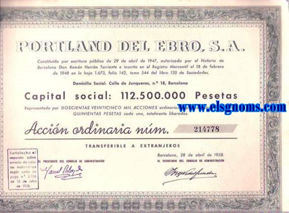 Portlan del Ebro S.A.  Constituda por escritura pblica de 29 de abril de 1929.