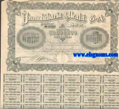 Inmobiliaria Alcal, S.A. Capital 30.000.000 de pesetas dividido en 60.000 acciones al portados de 500 pesetas nominales.