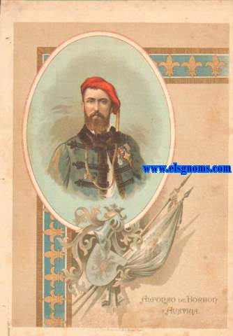 Alfonso de Borbn y Austria. Retrato, escudo herdico y cenefa.