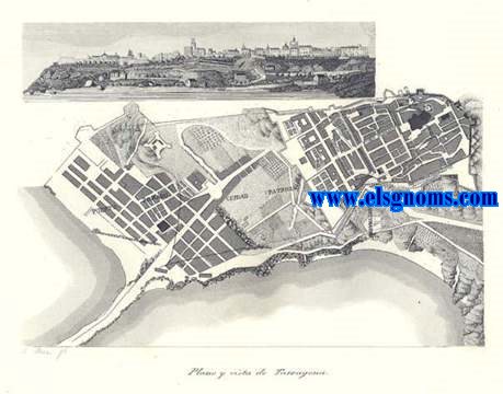Plano y vista de Tarragona. Por A.Roca.