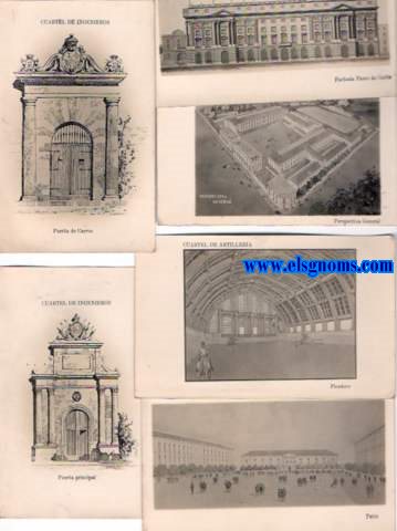 Conjunto fotogrficas de edificios militares de Barcelona (Cuartel de ingenieros (7), cuartel de artillera (1) y gobierno militar (1).