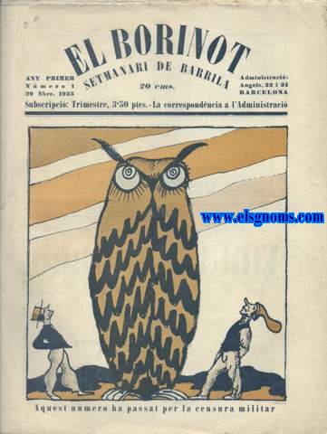 El Borinot. Setmanari d' humor. Any I. Nmero 1.29 Nbre. 1923. Aquest nmero ha passat per la censura militar.