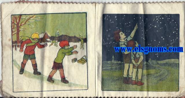 En vacances.Bello librito infantil impreso sobre tela con ilustraciones en color de Chapelet.