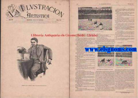 La Ilustracin Artstica.Barcelona 7 de Octubre de 1889. Ao VIII. Regalo  los seores suscritores de la Biblioteca Universal Ilustrada.Nm. 406. Sumario : Texto .-Nuestros grabados.-Edison, por Emilio Durer.-Esteban Snchez ( el Estirallo), por don Ricardo Revenga.-Concha, por don Juan B. Enseat.-Las corridas landesas.Grabados.-Felicitacin al prncipe heredero, cuadro de Juan Lulvs.-La pequea lectora, cuadro de E. J. Laurent.-La pipa del abuelo, cuadro de G. Jakobides.