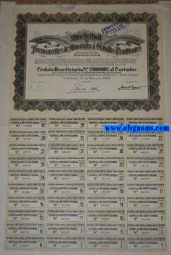 Sociedad de Ferro - Carriles de Montaa  Grandes Pendientes. Domicilio Social Barcelona. Cdula beneficiaria al portador sin valor nominal ni representacin de capital. Se crean 10.000 cdulas beneficiarias sin fijacin de valor nominal ni representacin de capital, las cuales tendrn derecho a percibir la mitad de los beneficios lquidos que resulten una vez las acciones hayan percibido el 7 % de su valor nominal. Barcelona, 9 de Mayo de 1928.